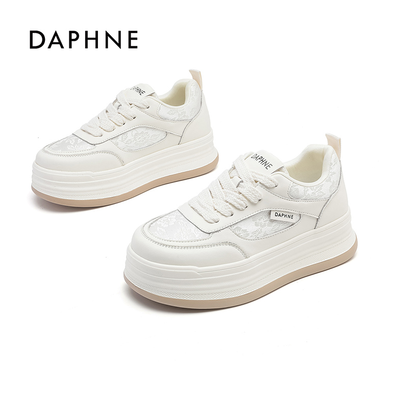 达芙妮2025真皮牛皮小白鞋四季新款刺绣面透气防滑舒适时尚休闲鞋