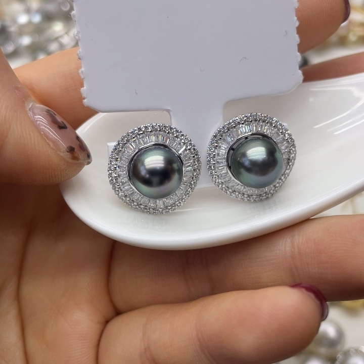 海水珍珠耳饰银S925镶嵌
