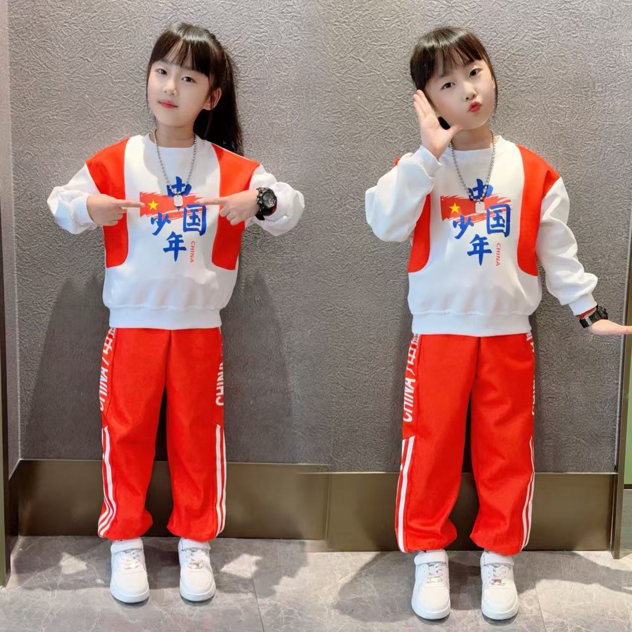 秋季新款儿童国风中国少年长袖卫衣套装110-170