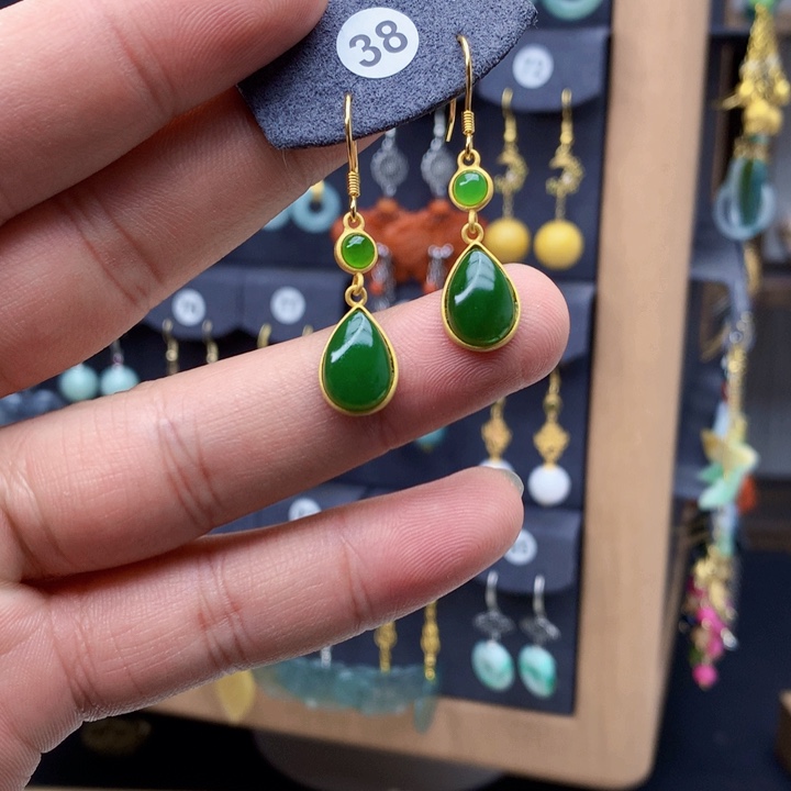 合金耳钉玛瑙/玉髓耳饰