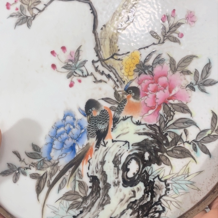 摆件粉彩花鸟瓷板画