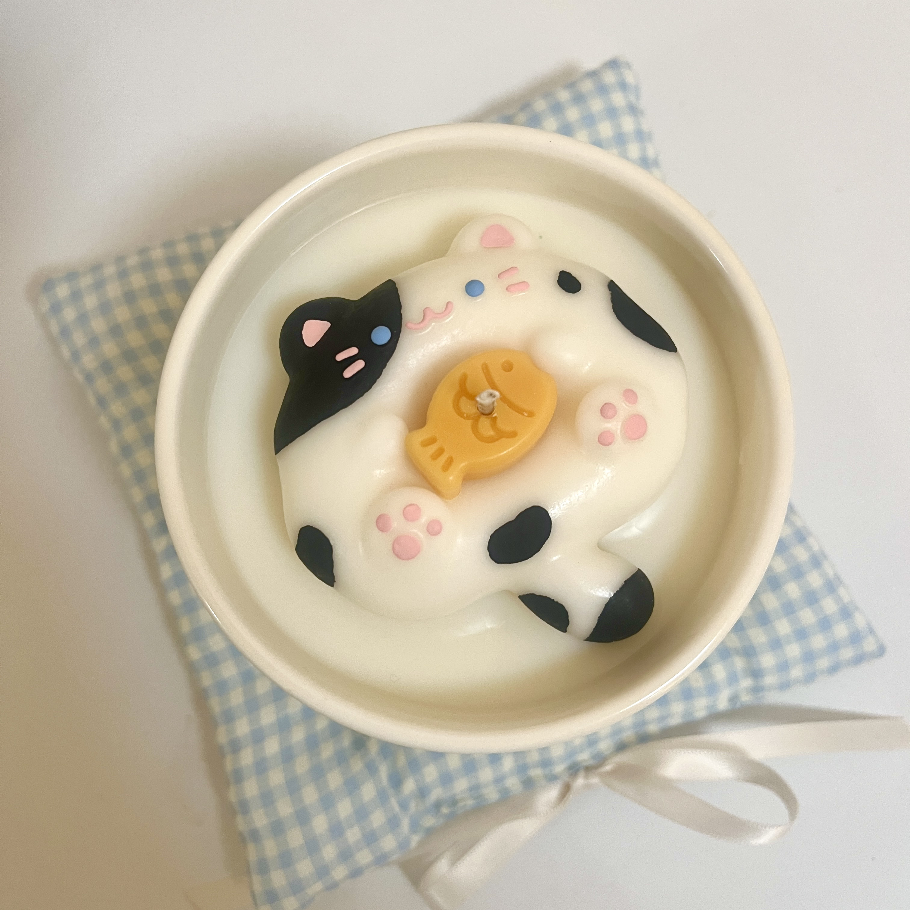 可爱奶牛猫鱼鱼高脚陶瓷杯香薰蜡烛