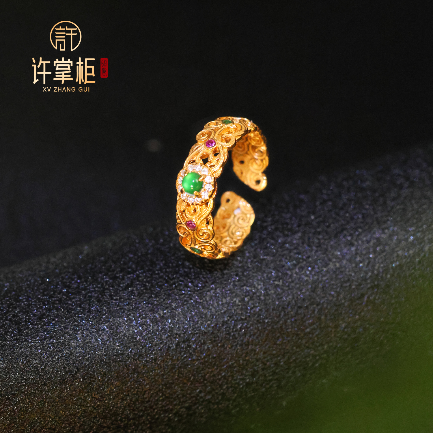 许掌柜｜S925银翡翠戒指天然翡翠A货蛋面花丝配饰优雅精致精美气质