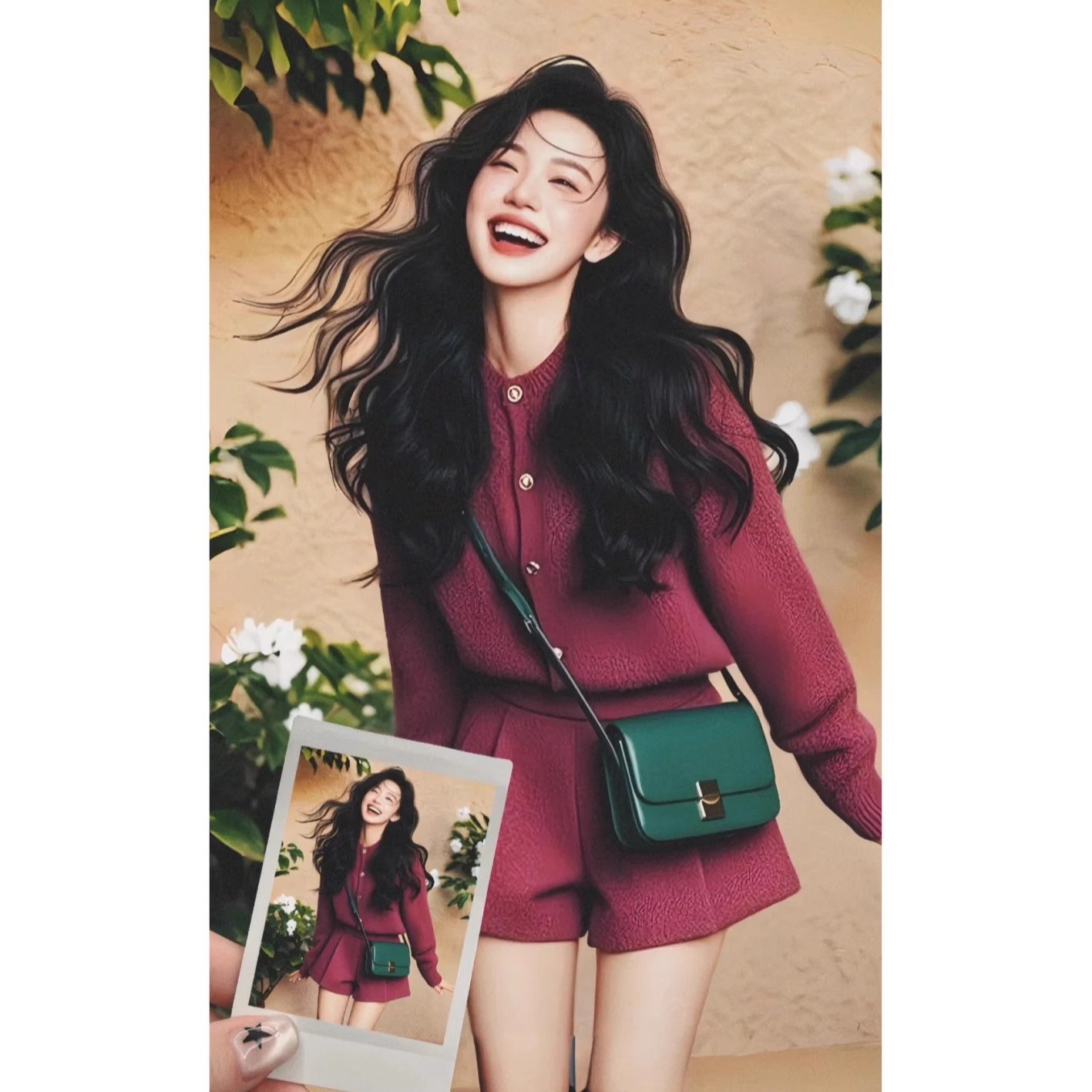 4027+4028春季减龄搭配一整紫色独特针织开衫毛衣短裤两件套装