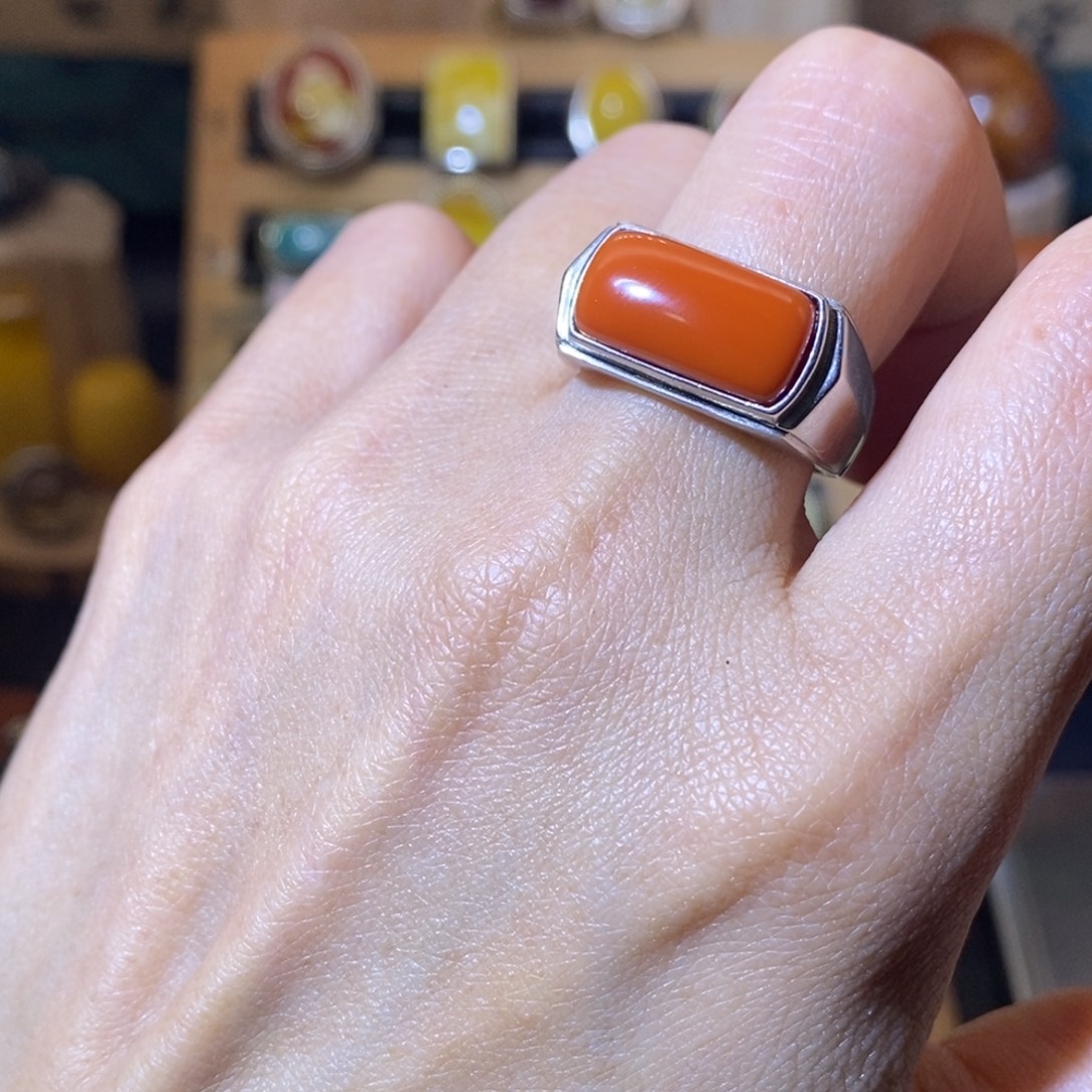 繁***花南红玛瑙银S925镶嵌戒指