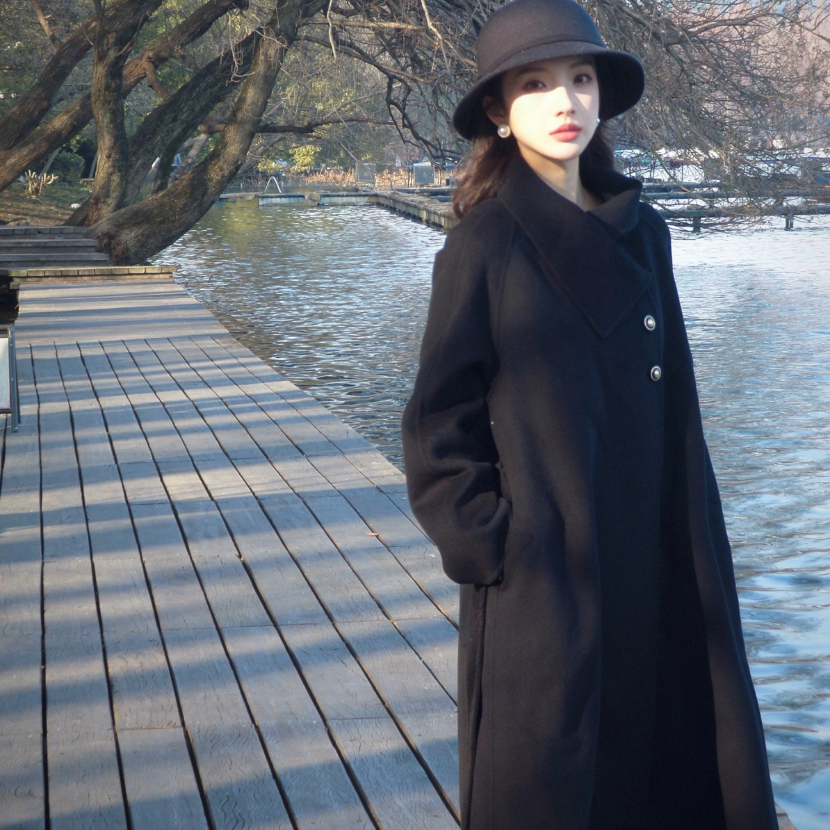 【刘噗噗】欧货留洋千金大衣长款风衣款长款毛呢大衣