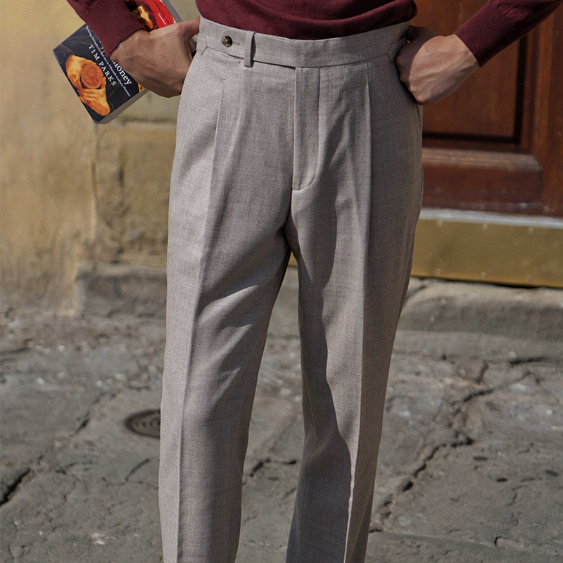 CM那不勒斯皇后羊毛原色法兰绒全羊毛秋冬休闲中高腰男士西裤490