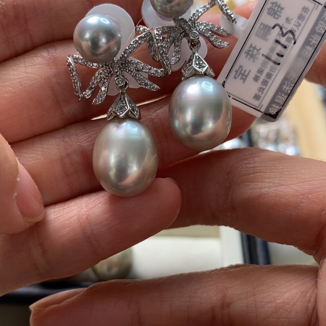 海水珍珠耳饰银S925镶嵌