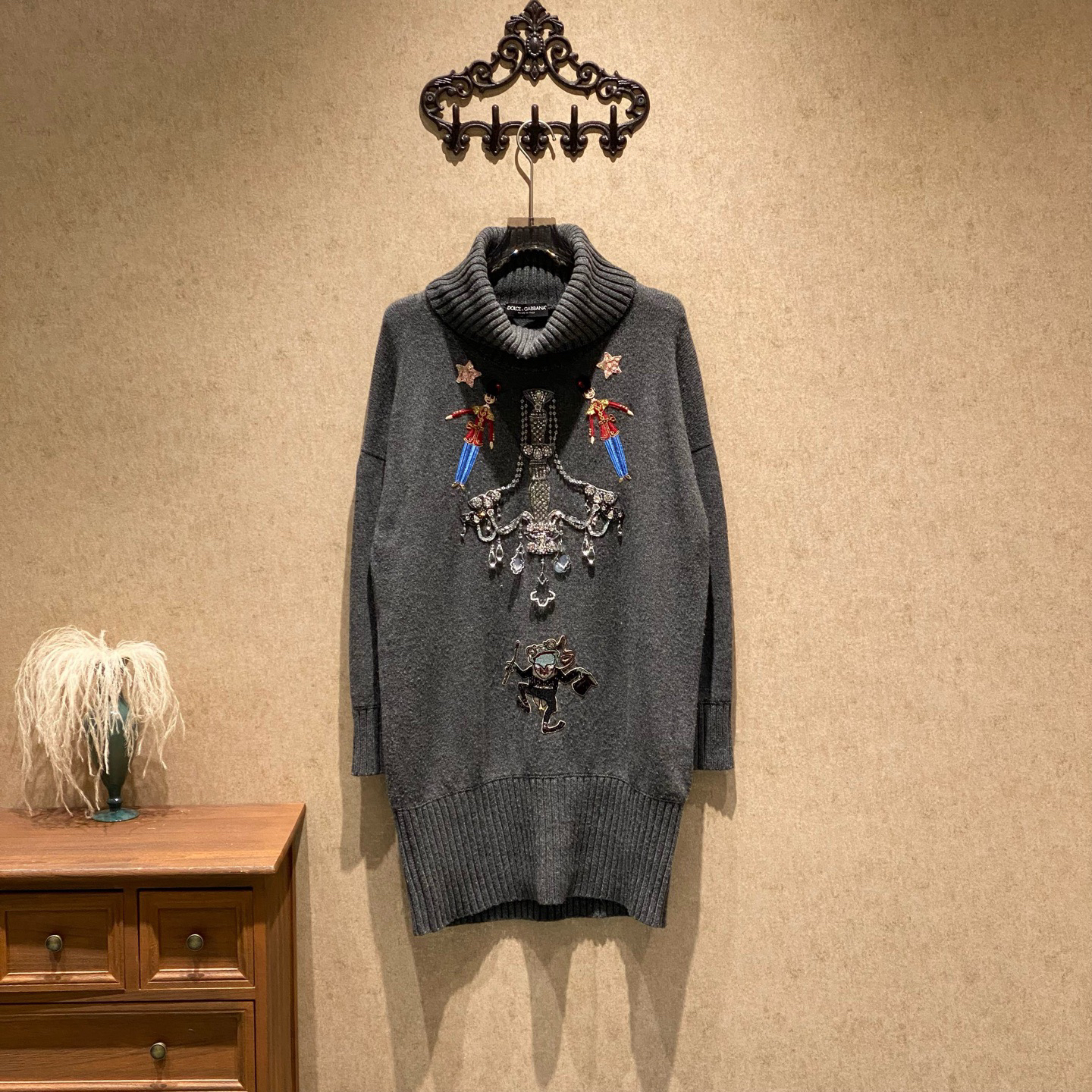 99新 YSL/圣罗兰 DG 超高公价重工水晶灯羊绒毛衣/L码大码/41514