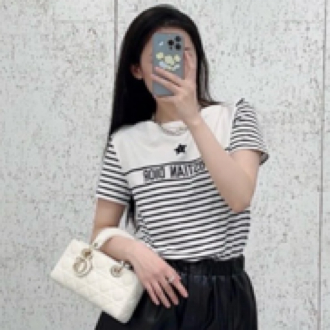 99新 DIOR/迪奥 W118189/字母条纹印花圆领短袖/S码