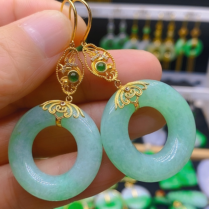 翡翠耳饰18K金镶嵌耳坠