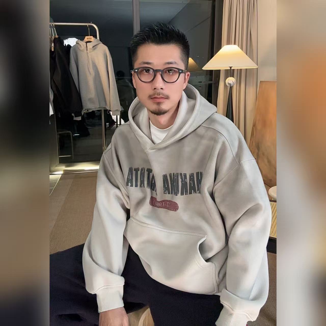 Shi6~做旧字母加绒阔型卫衣