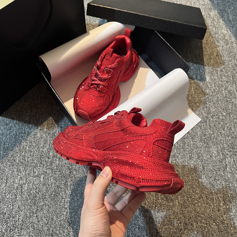 老爹鞋女ins超火水钻满钻绑带休闲鞋红色老爹鞋小众设计帅气女鞋