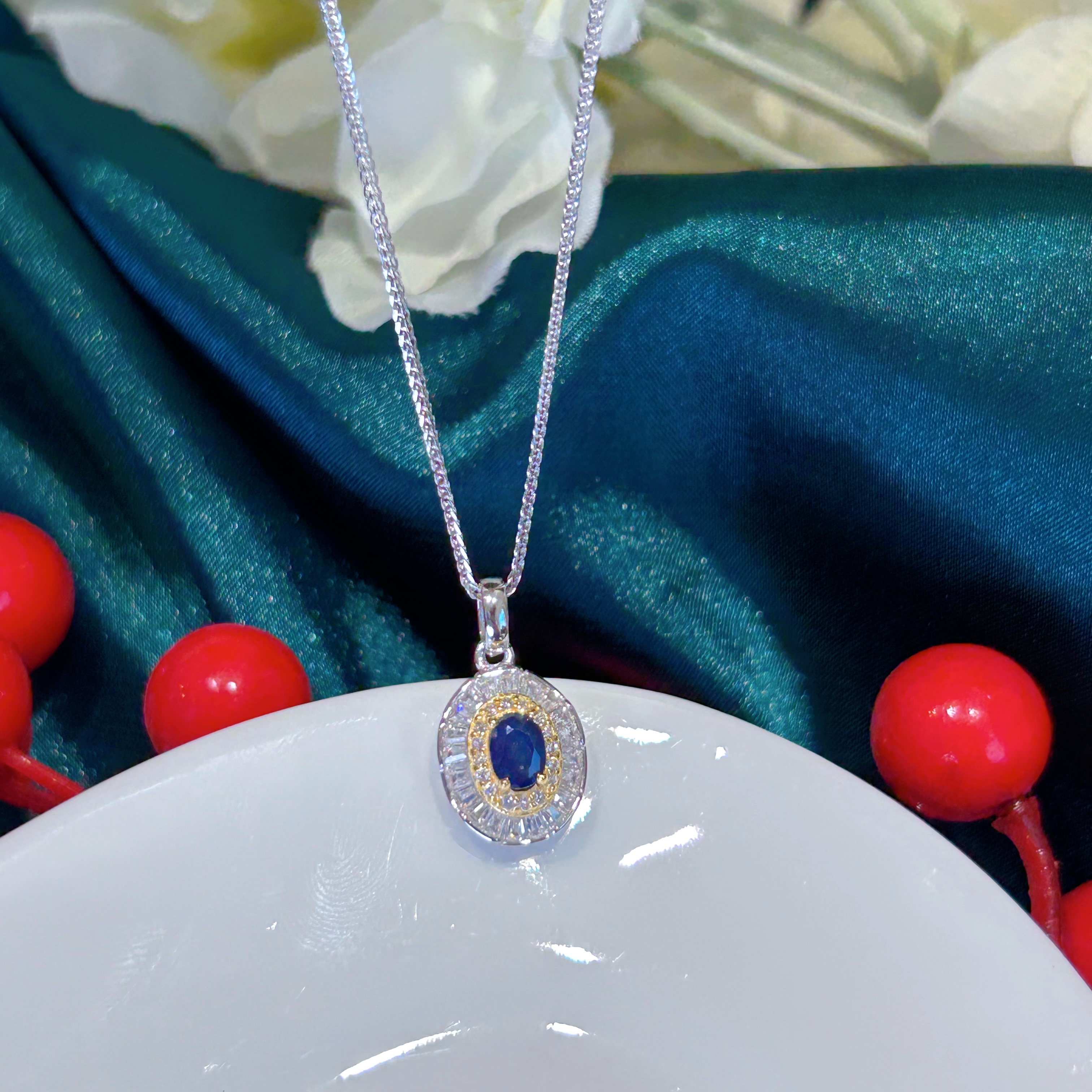 S925银蓝宝石吊坠含链-LBS137