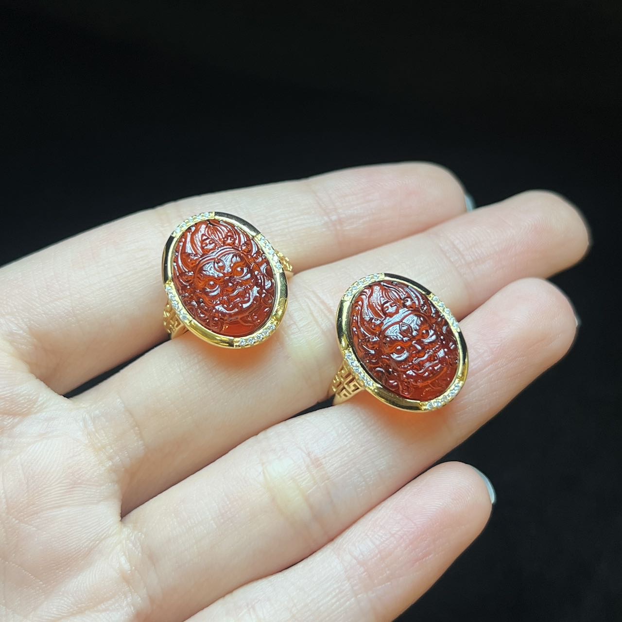 【云上好物】14 DS51642-S925银血珀戒指-多样性发一件-15x11mm（JG）