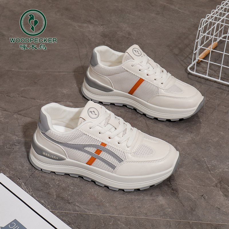 【啄木鸟正品】网面运动鞋女2025夏季新款小白鞋百搭透气软底休闲鞋