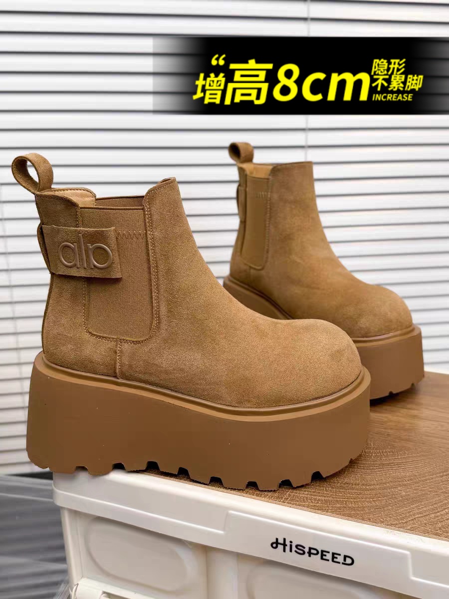 小个子增高8cm磨砂真皮字母厚底松糕勃肯丑萌面包鞋雪地棉短靴女