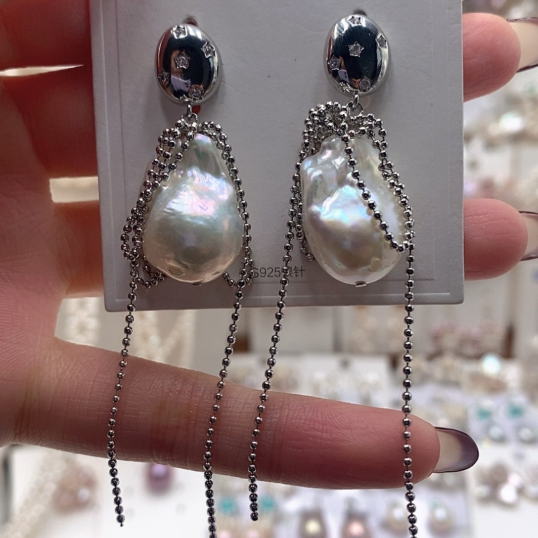 耳饰淡水珍珠银S925镶嵌