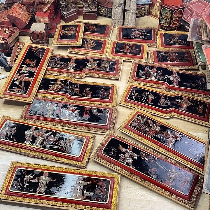 香榧木茶室空间老木雕花板