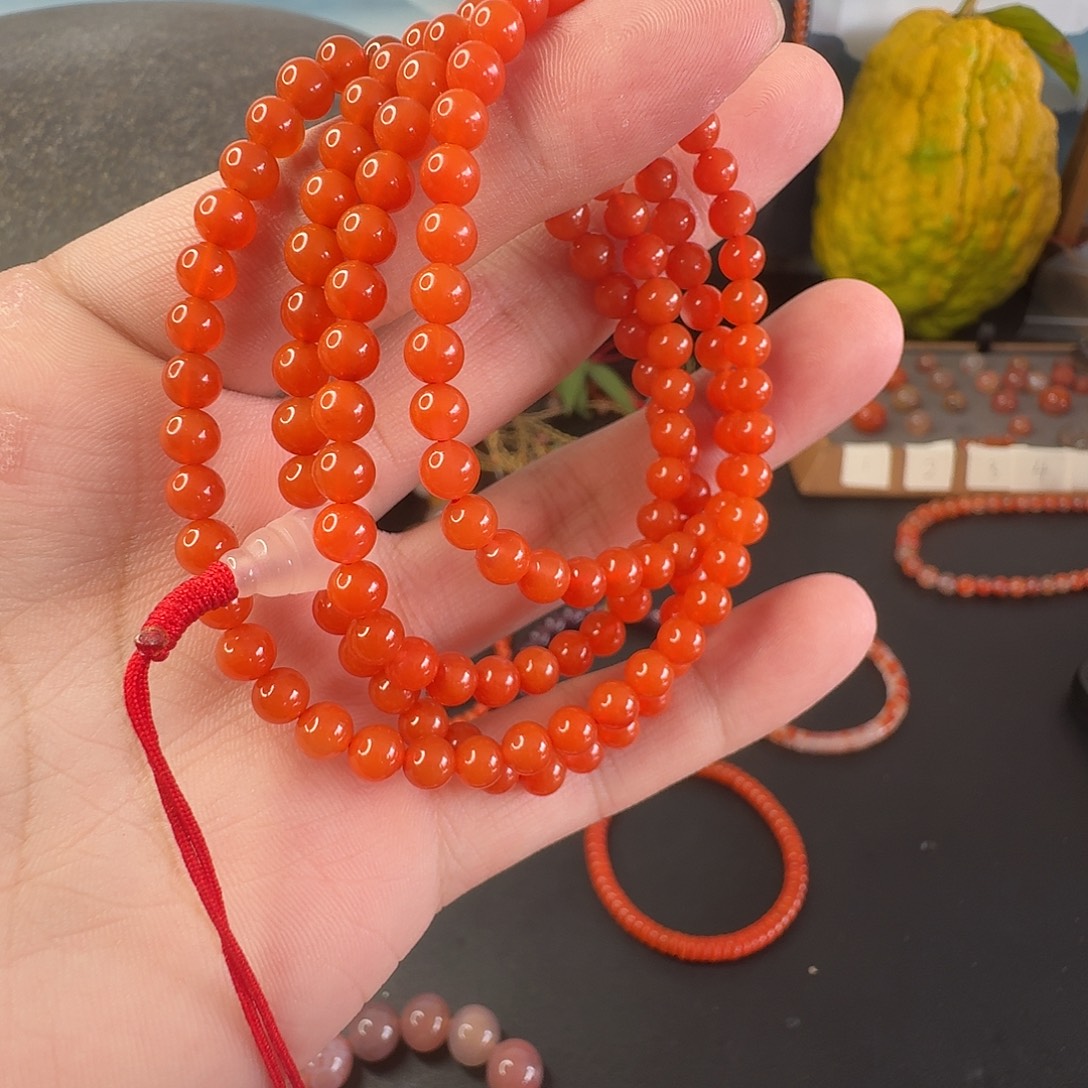 南红玛瑙未镶嵌单圈卡5柿子红