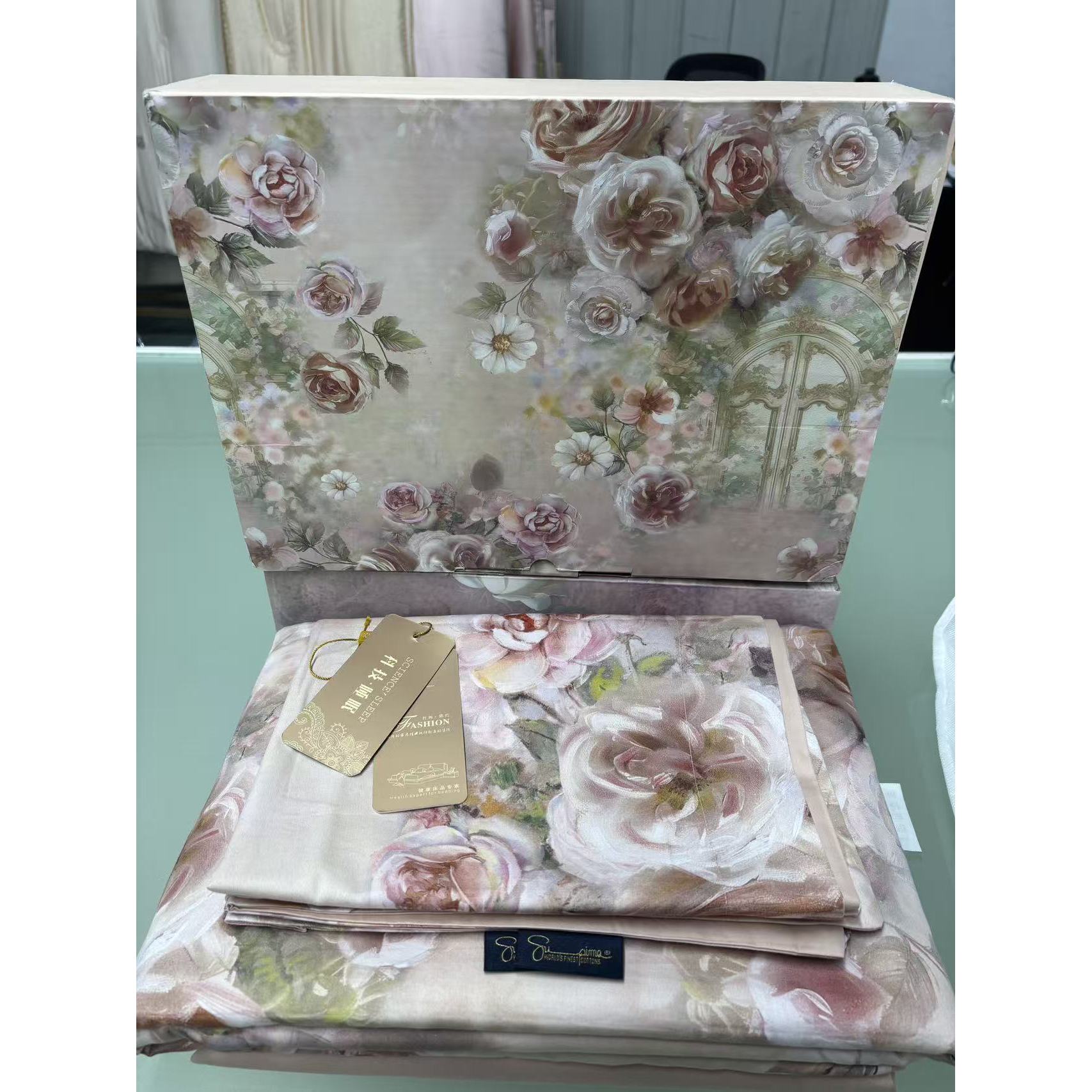 【专柜清仓】km全棉匹马棉数码印花四件套-莫奈花园-桔