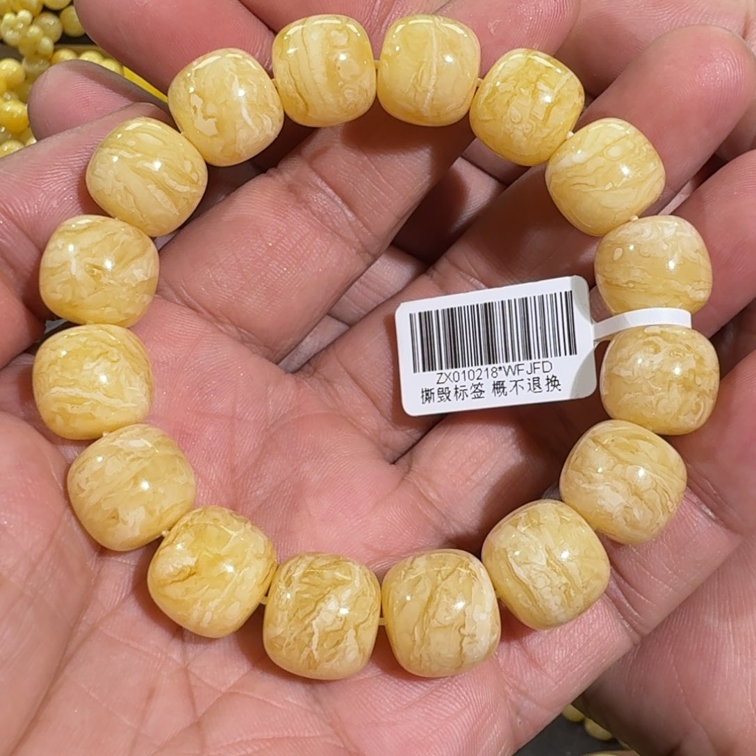 琥珀手链未镶嵌14m同料老型虎皮花蜡手串27.2克