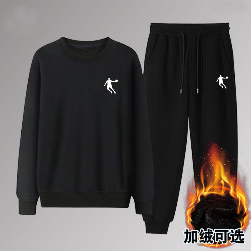 商场品质Qd套装春秋冬季休闲卫衣长裤男士两件套加绒可选情侣