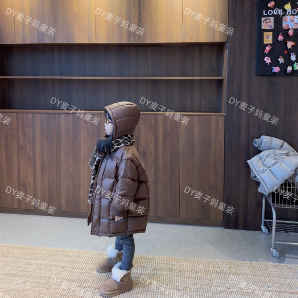 现货MZ.儿童冬季加厚保暖90白鸭绒中长款连帽羽绒服072