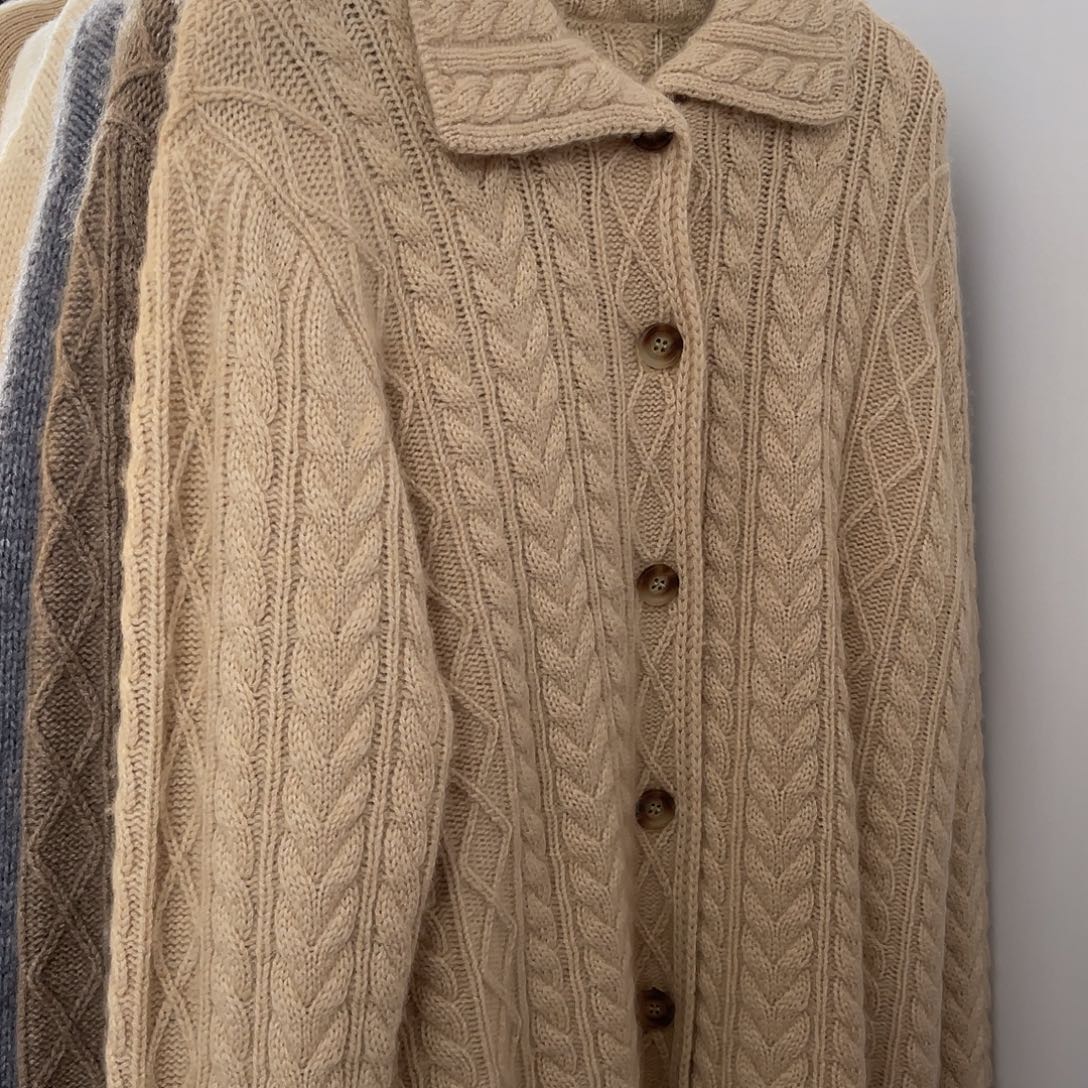 Polo领纽花羊绒开衫