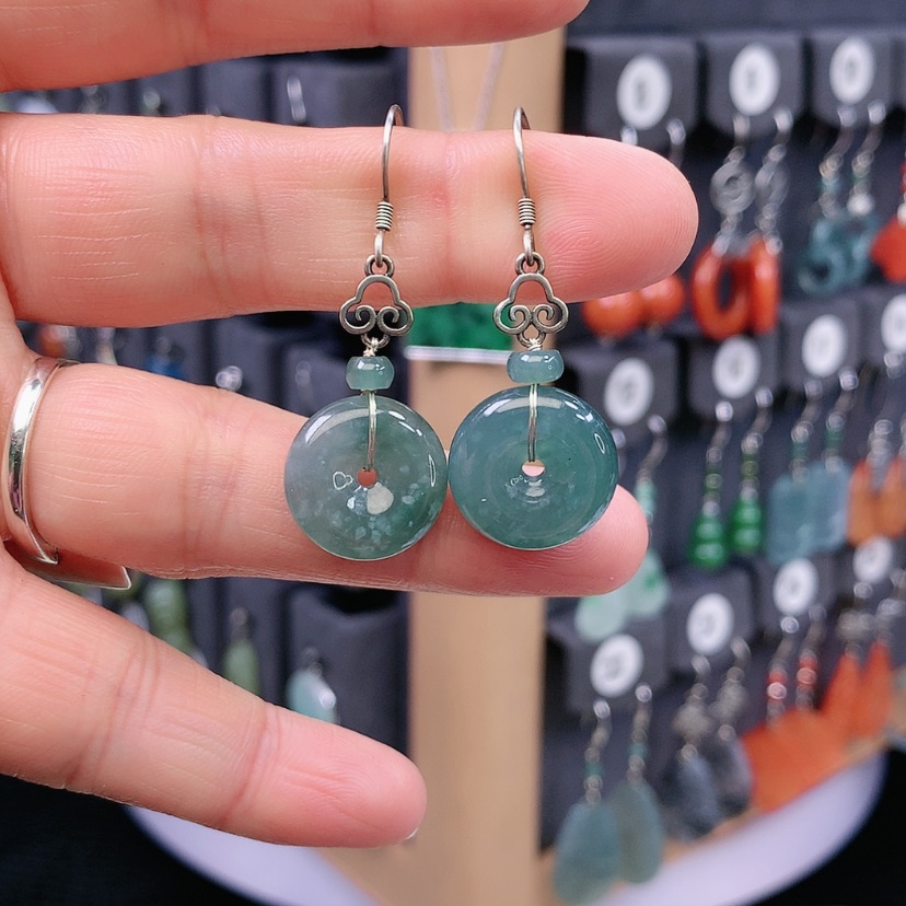 【闪购商品】翡翠耳饰银S925镶嵌精美