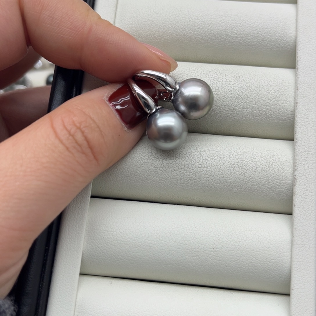 海水珍珠银S925镶嵌耳饰