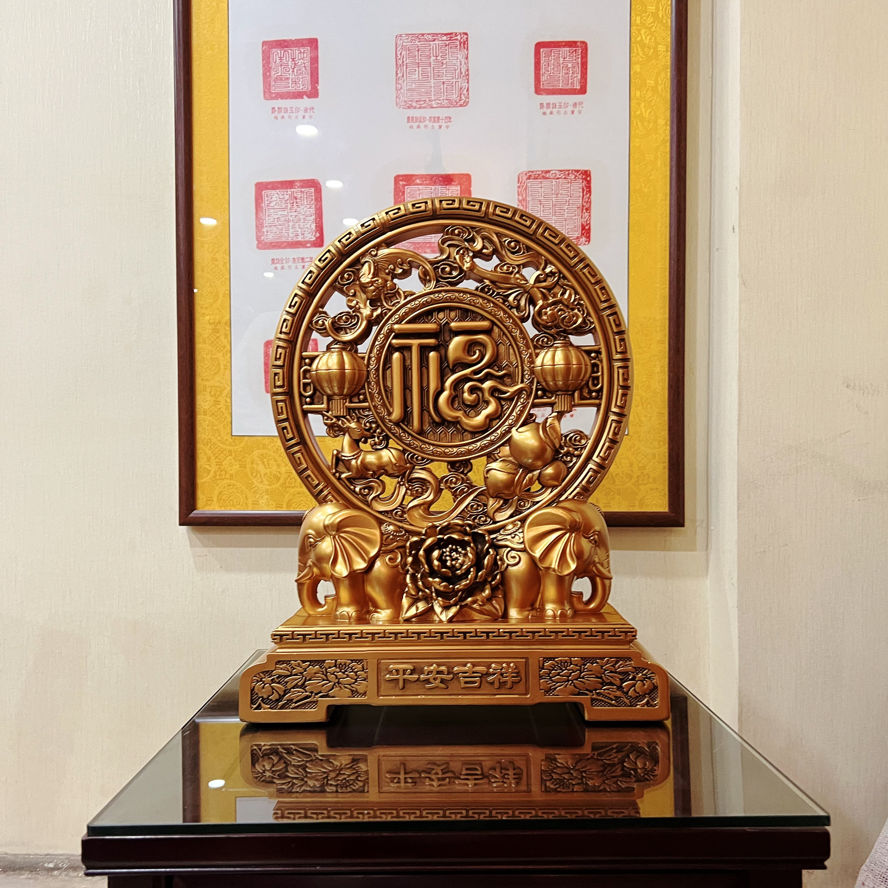 【铜屏风】新中式客厅办公室前台万福屏风镀铜摆件（高40）！