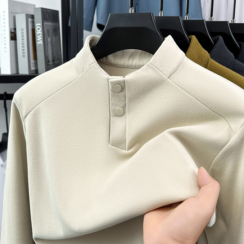 保罗乔威迪双面德绒长袖T恤男士秋冬新款半高领舒适保暖打底衫