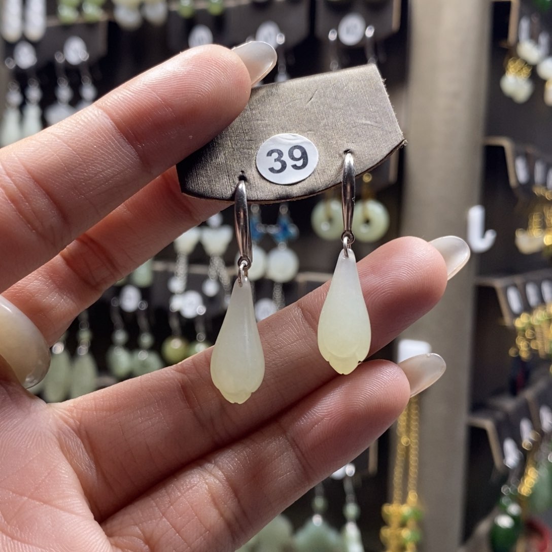 和田玉耳饰银S925镶嵌小****选