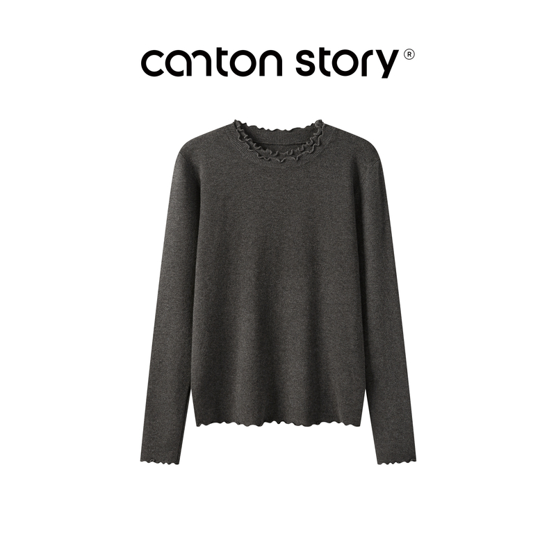 羊城故事 木耳边毛针织衫纯色长袖上衣 Y2510x毛针织衫x55191