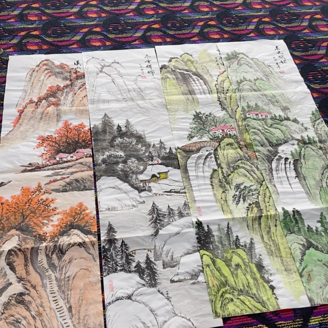 国画国画山水四尺斗方四张朱庆平 琪