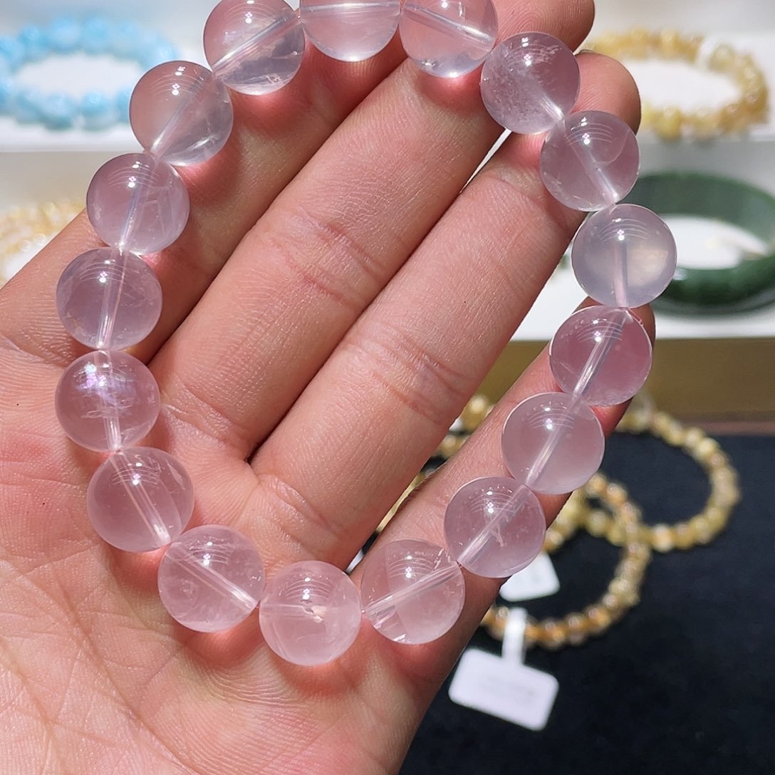 水晶手链未镶嵌西柚粉晶12.8