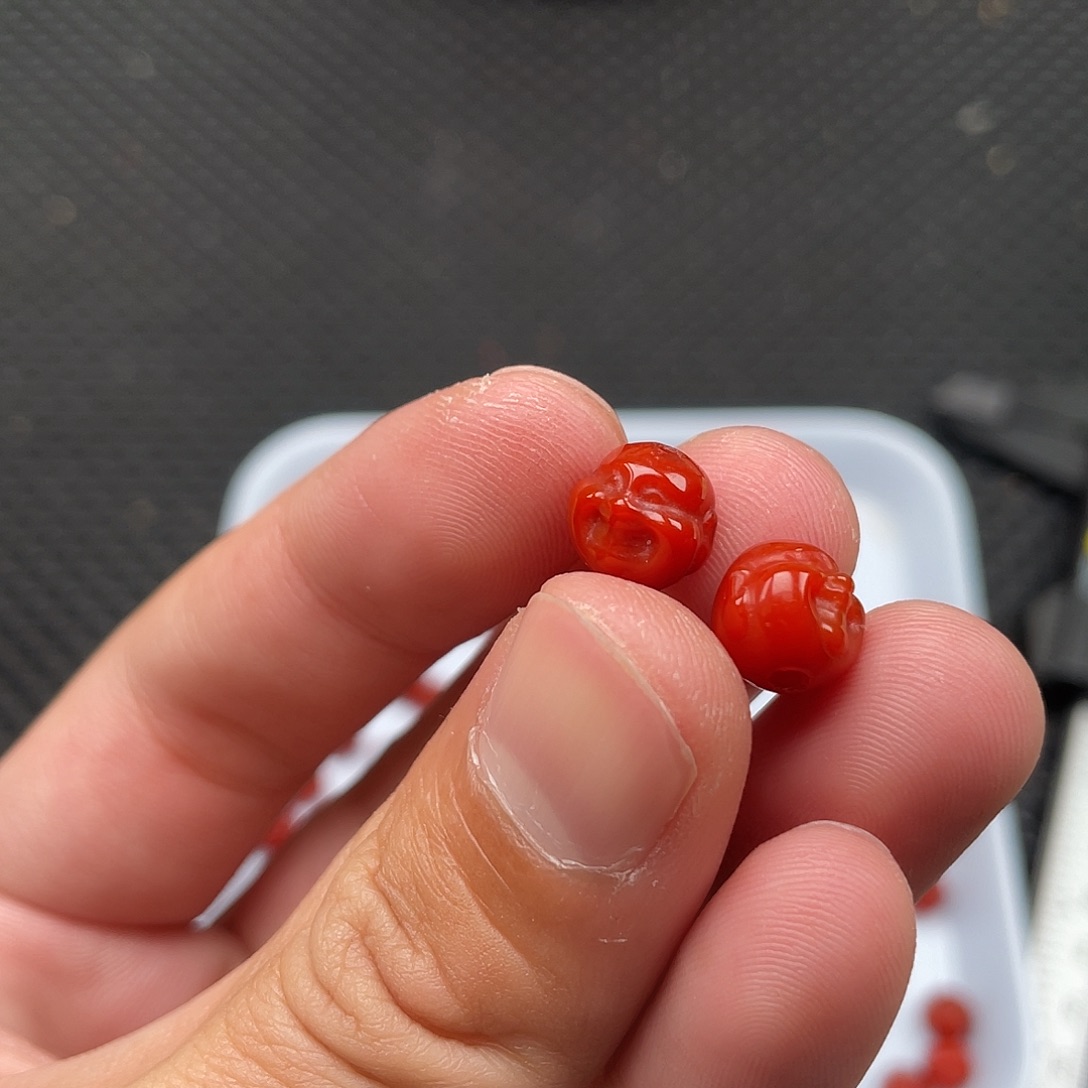 南红玛瑙未镶嵌9mm柿子红佛头一组2颗