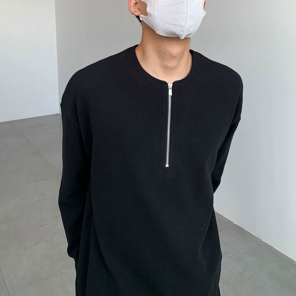 excalla 半拉链365g华夫格长袖T袖内搭纯色打底 外穿都可244