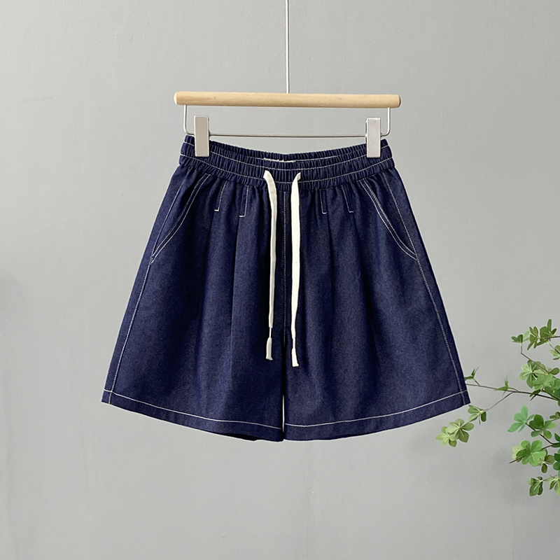 牛仔短裤女夏季新款高腰显瘦百搭中裤阔腿a字款松紧休闲五分裤