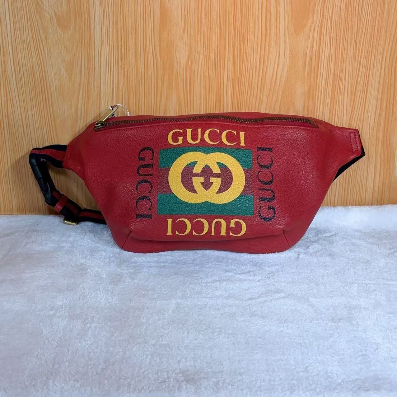 99新 GUCCI/古驰 红色双G腰包小号/胸包/友奢