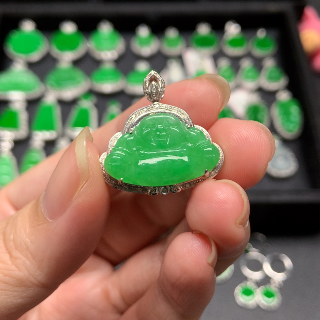翡翠18K金镶嵌吊坠(不含链)