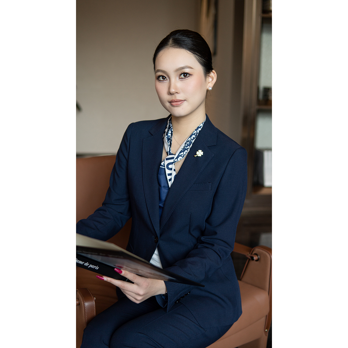 DANLUE/丹略羊毛秋款藏青西装套装职业女装西装高级感修身西服