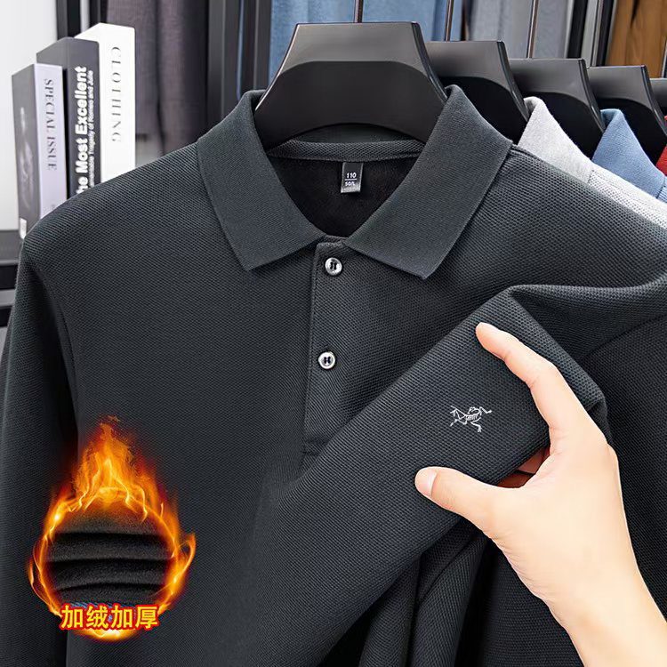 【奥莱撤柜】新款加绒纯棉100%男士卫衣翻领长袖休闲冬款打底衫卫衣