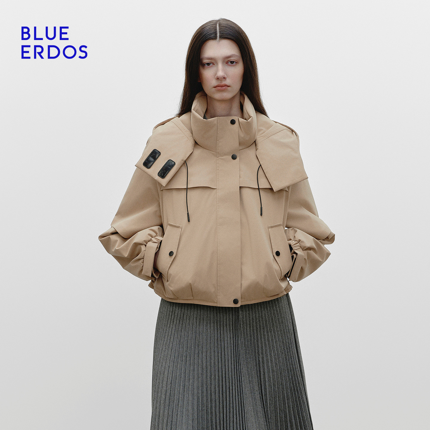 BLUE ERDOS 2025秋冬新品短款白鹅绒加厚连帽羽绒服B256JF701