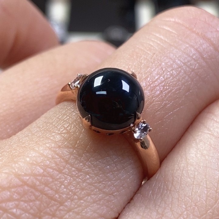 翡翠戒指18K金镶嵌缅甸天然翡翠墨翠