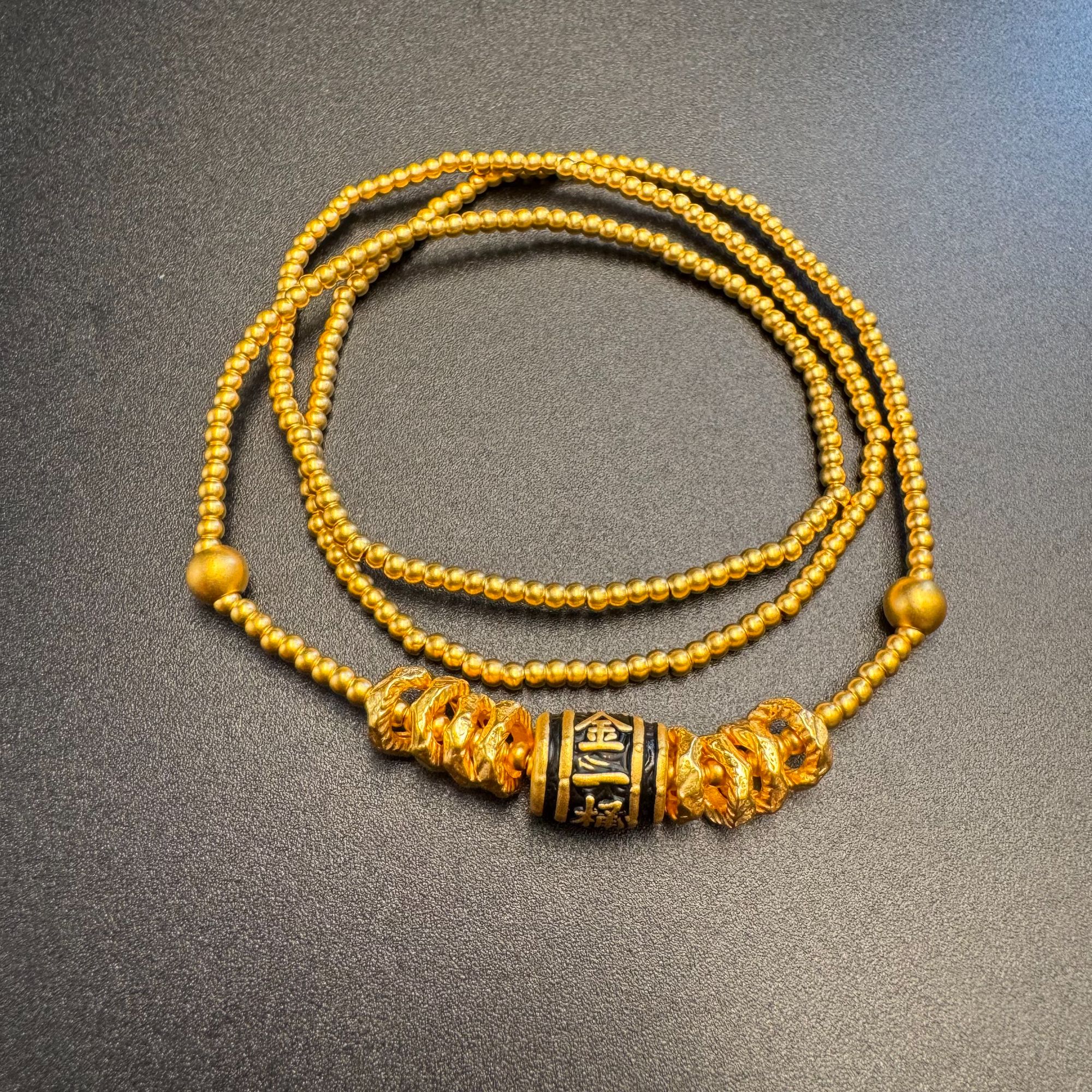 足金999古法金珠盘缠一桶金三圈手串