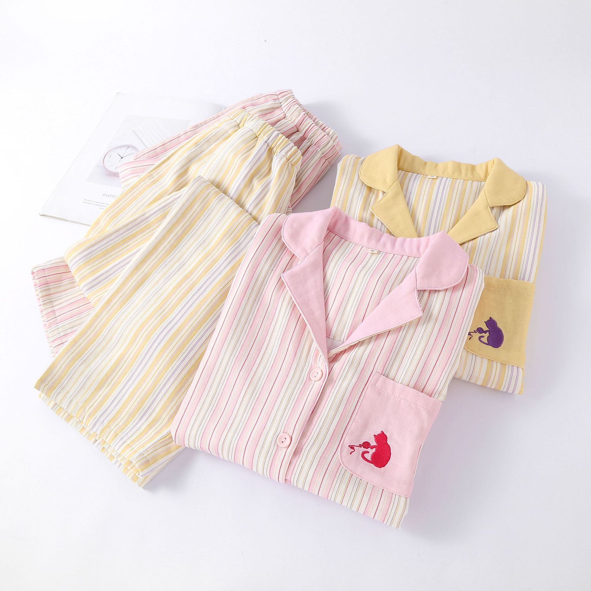 A类轻奢纯棉三层可外穿柔软透气女士睡衣套装春秋冬季长袖家居服