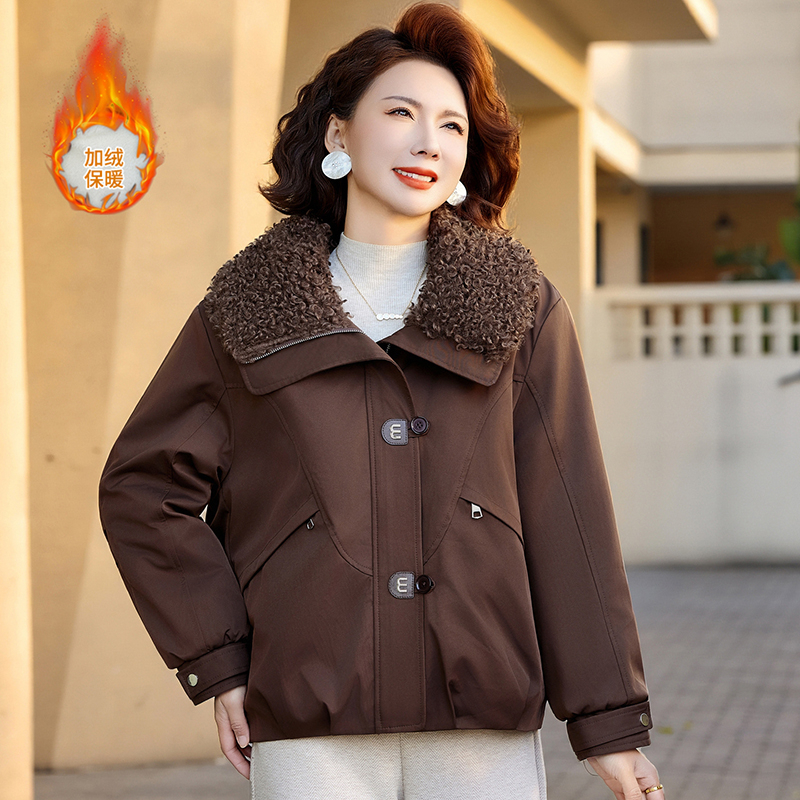 妈妈冬装服外套加绒加厚棉衣洋气新款中老年女时尚保暖棉袄妃