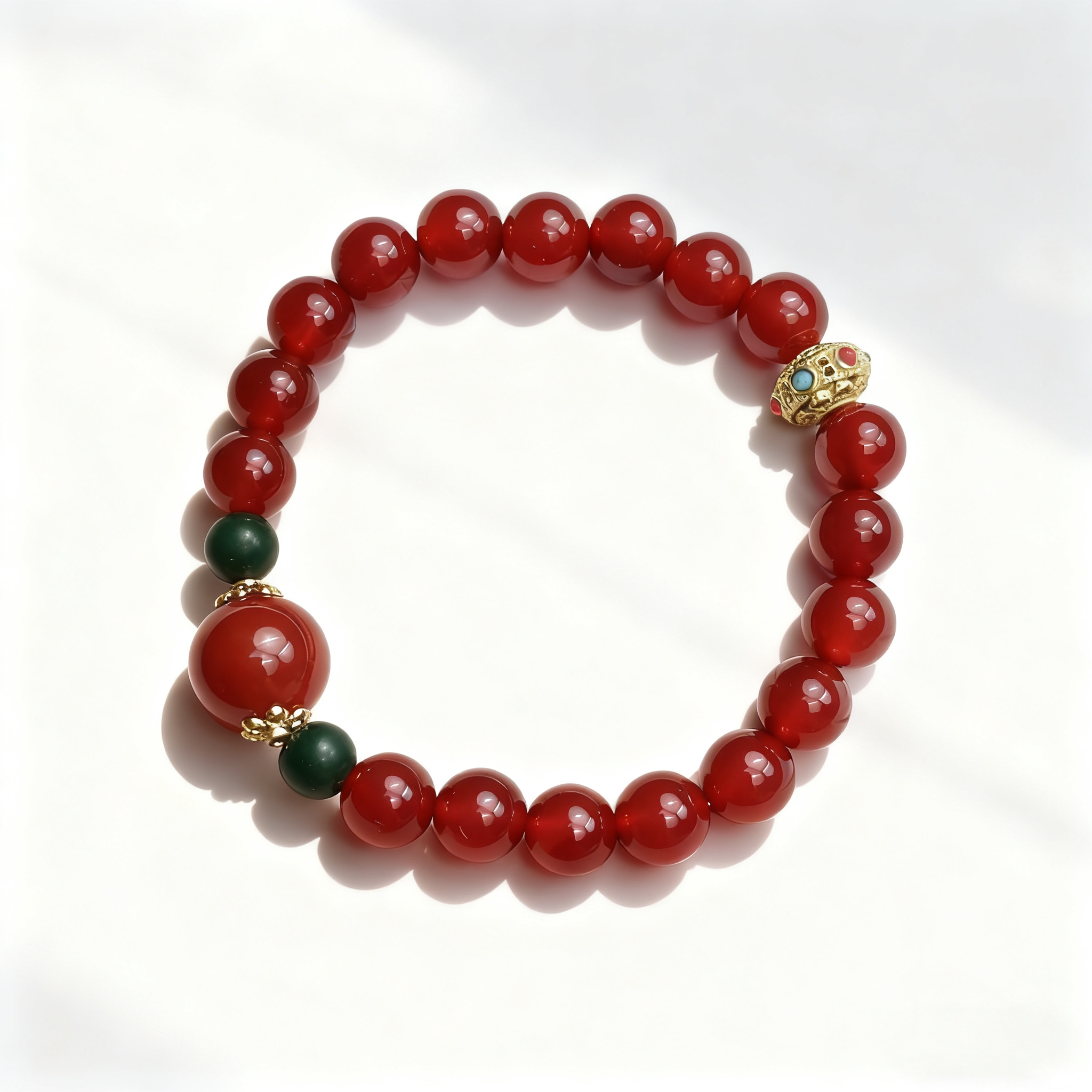 红玛瑙点绿单圈 精品手串 无礼盒 AC 0052